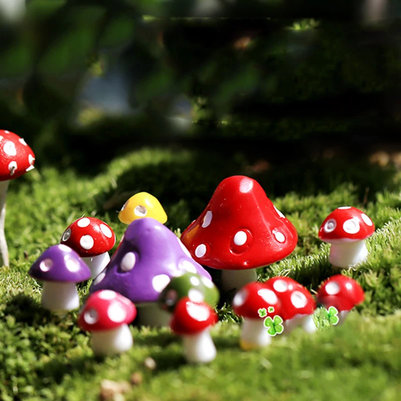 

10pcs Mushroom Resin Room Decor Fairy Garden Decoration Home Miniature Micro Landscape Dollhouse Moss Terrarium Figurines Crafts