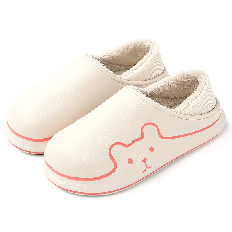 2022 New Winter Soft Cute Bear Cotton Slippers Parents Children Waterproof Couples Non-Slip Plush Outdoor Home Floor Flat Shoes