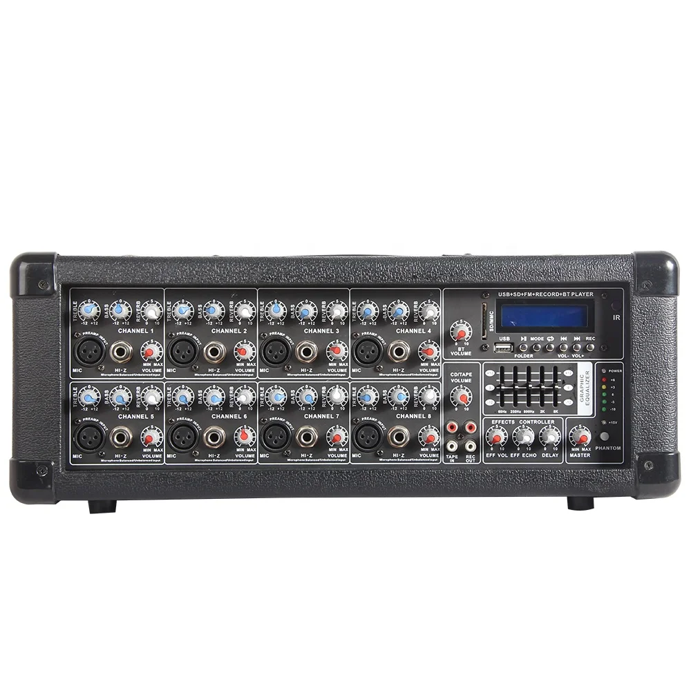 

8 channel Powered Mixer Karaoke Processor Studio Master Mixer Sound DJ system amplifier speaker Music Reverb Effect FM BT TWS