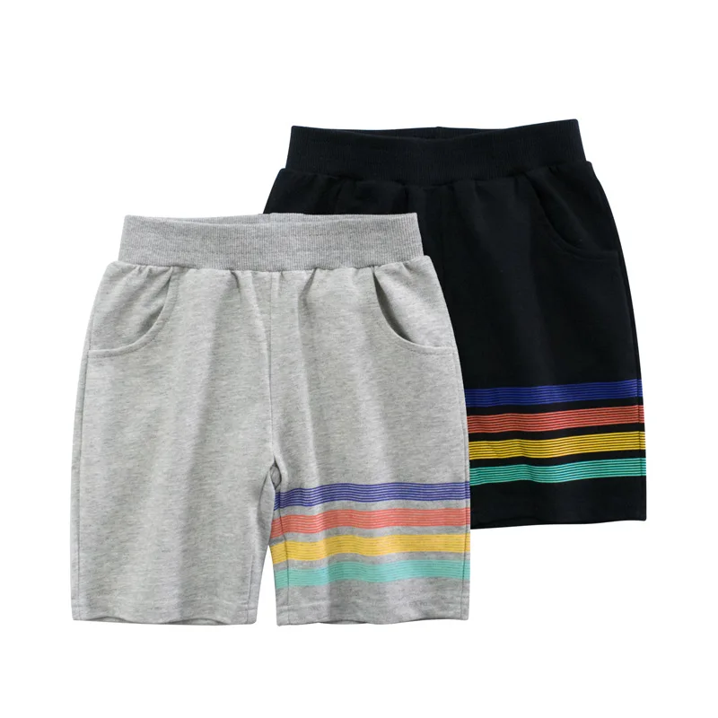 Boy Casual Shorts Elastic Waist Kids Summer Striped Shorts 100% Cotton Children's Fashion Clothing with Pockets