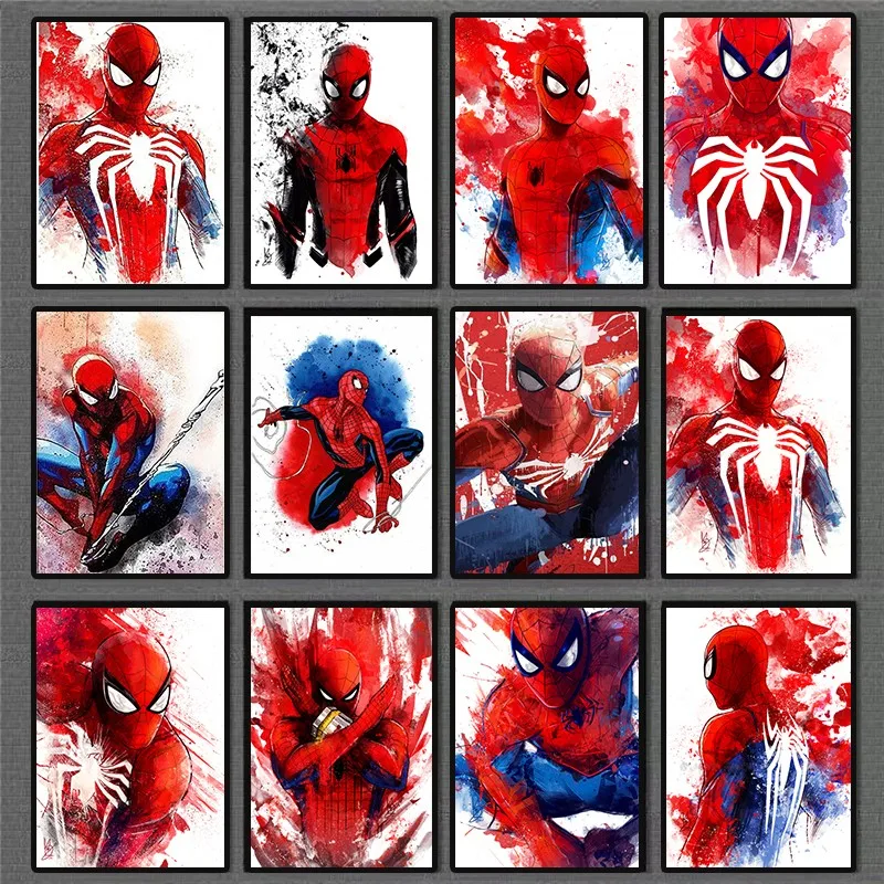 

Movie Watercolor Wall Art Picture Superhero Canvas Painting Spiderman Poster and Print Cuadros Kids Room Decor Gifts