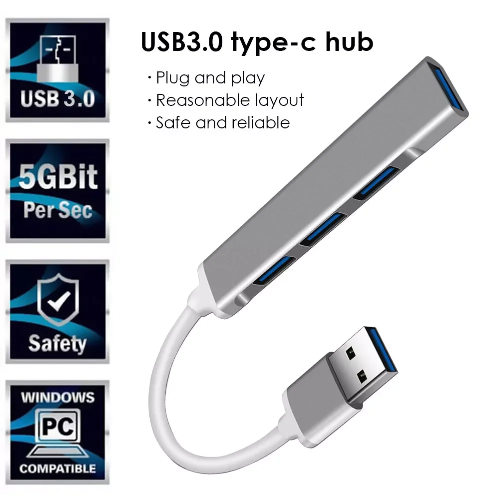 

VODOOL USB HUB 3.0 Hub USB 3.0 Splitter USB3.0 Type-C Hub Adapter 5 Gbps Multi 4 Port Splitter for Laptop Computer Accessories