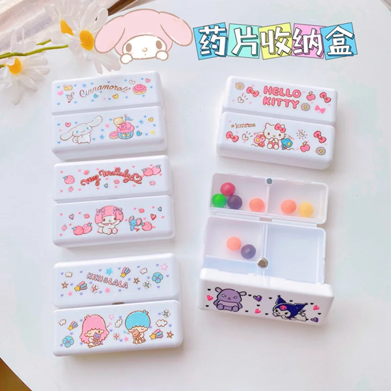 

Sanrio 7 Compartment Split Storage Box Cute Cartoon Hello Kitty My Melody Cinnamonroll Portable Mini Medicine Box Holiday Gift