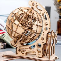 wooden globe puzzle 3d diy mechanical drive model transmission gear rotate assembling puzzles for home office decoration kid ad