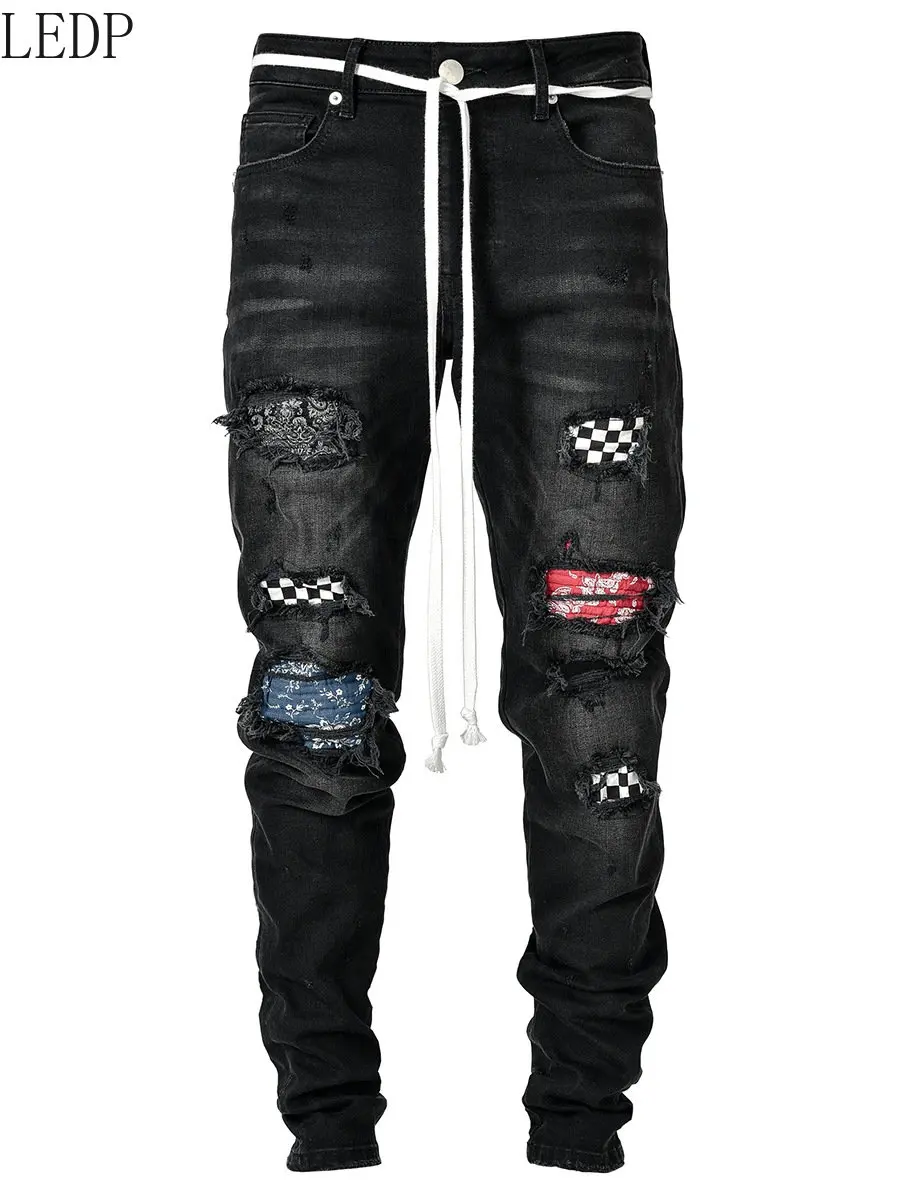 2022 New Men's High-End Slim Fit Ripped Ankle-Tied Pants New Men's Jeans