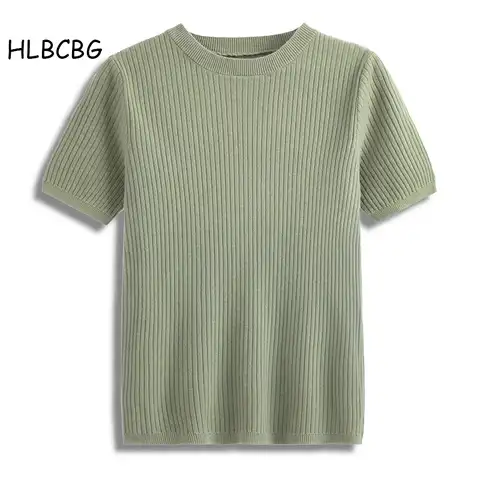 Женская трикотажная футболка HLBCBG, Повседневная Базовая футболка в рубчик с короткими рукавами, весна-лето 2023