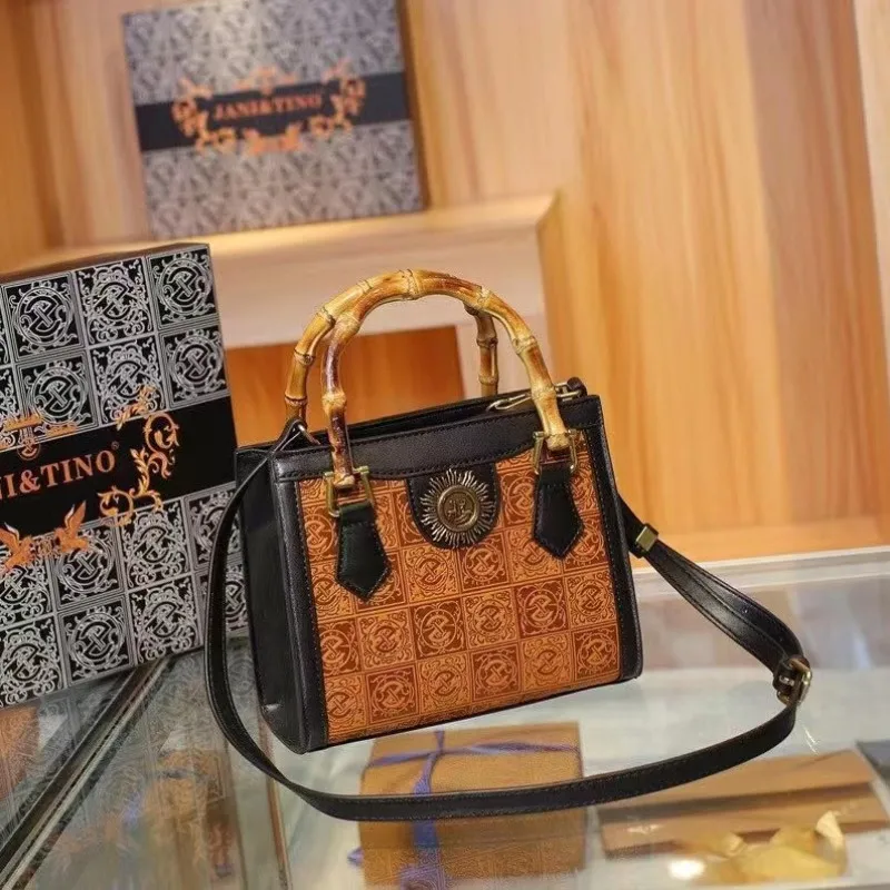 

Luxury Leather Embossed Bamboo Handbag for Women 2023 New High Class Foreign Style Purse Single Shoulder Satchels High Quality