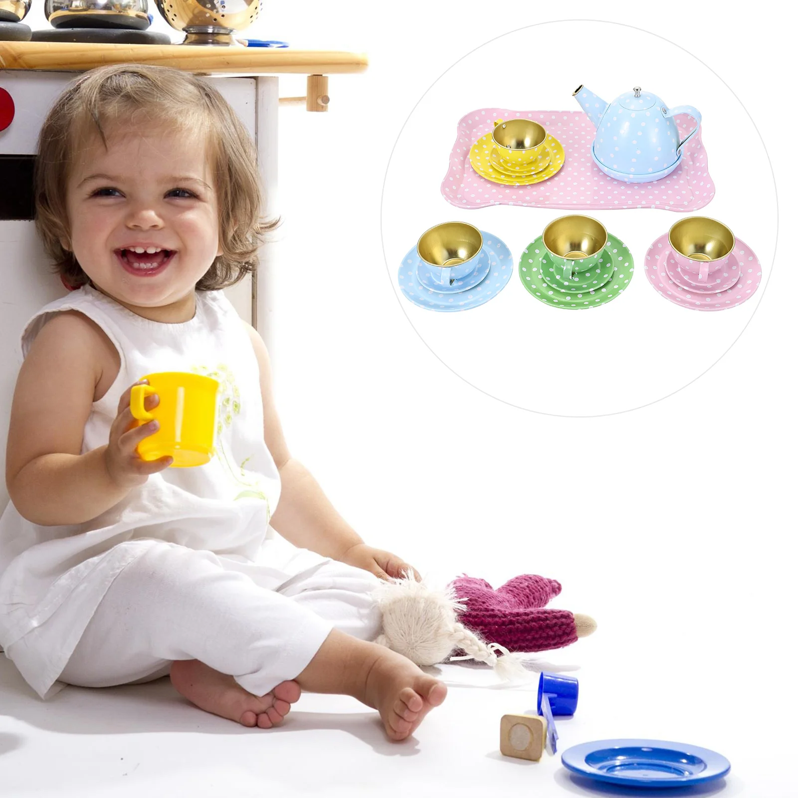 

1 Set/15pcs Durable Funny Useful Mini Kitchen Kit Tea Ware Toys Simulation Tea Set