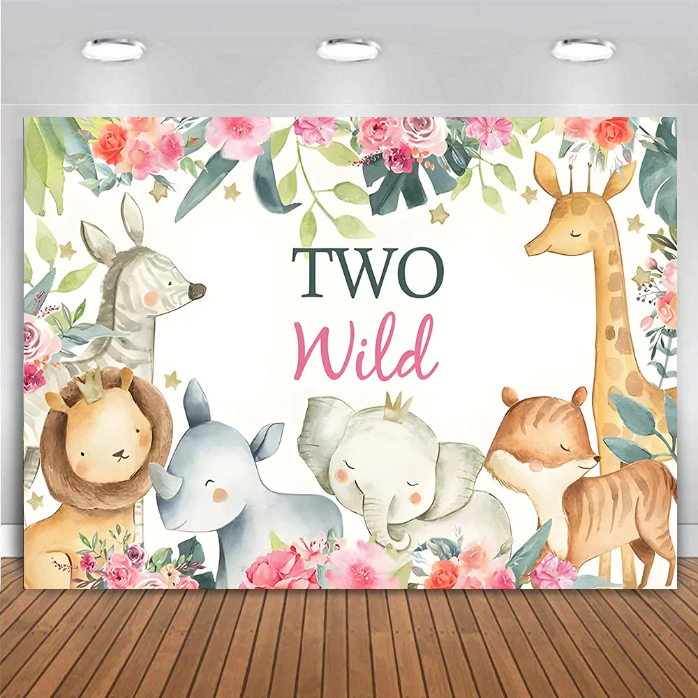 

Фон для фотографирования с изображением диких животных джунглей, тропических листьев сафари, розовый фон для девушек и тортов