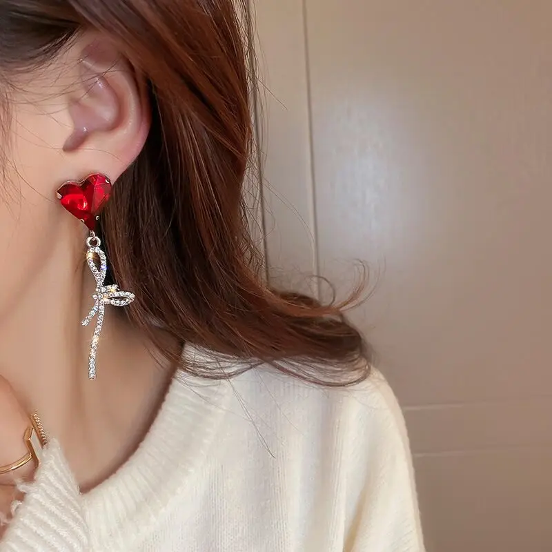 

Fashion Earrings Red Love Bow Earrings temperament elegant Earrings female