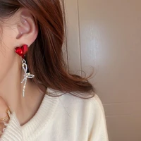 fashion earrings red love bow earrings temperament elegant earrings female