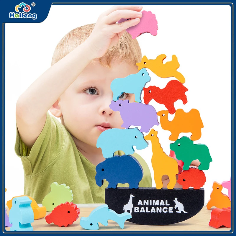 

Деревянные блочные игрушки Монтессори, детские строительные блоки для баланса животных, стопки, высокие лодки, координационный пазл, игруш...