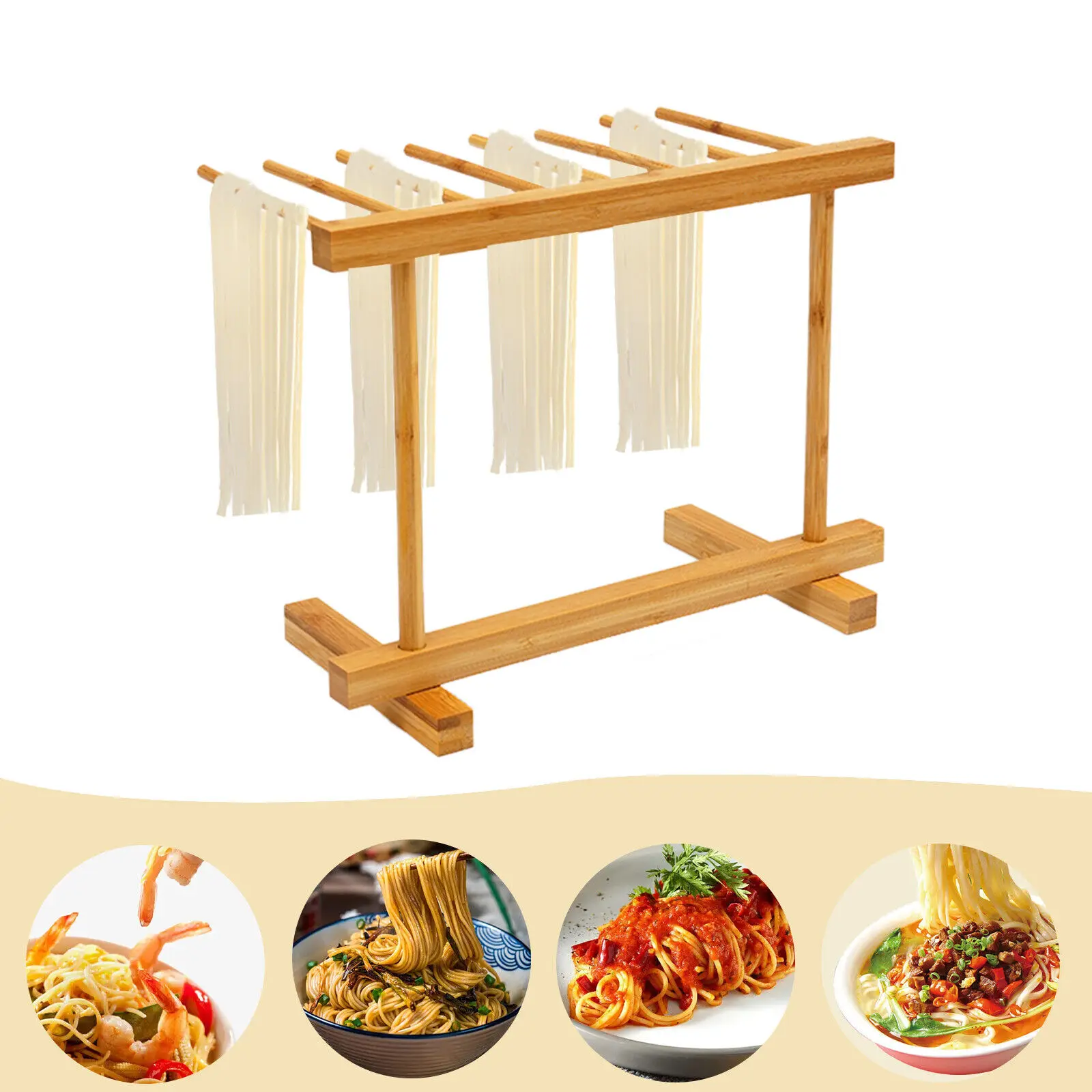 

Pasta Drying Rack, Foldable Spaghetti Noodle Drying Stand for Homemade Noodle, Bamboo Noodle Drying Hold with 8 Suspension Rods
