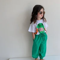 korean fashion children clothing kids white t shirt top and pants trouser two piece clothes suits summer boys girls sportswear