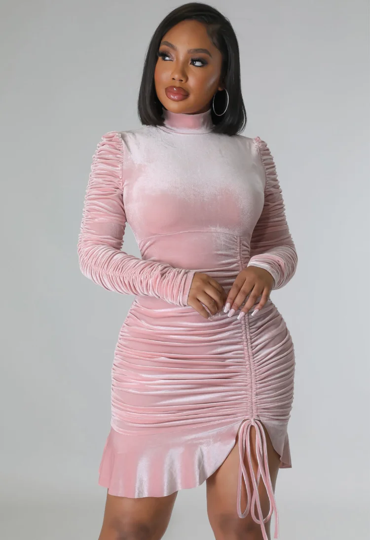 

Осенне-зимние рождественские бархатные вечерние платья WUHE, женское облегающее мини-платье с длинным рукавом, рюшами и подолом для ночного клуба