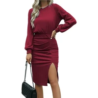sexy for women o neck long sleeve party dress elegant slim mid length evening dresses solid ladies casual vestidos spring autumn