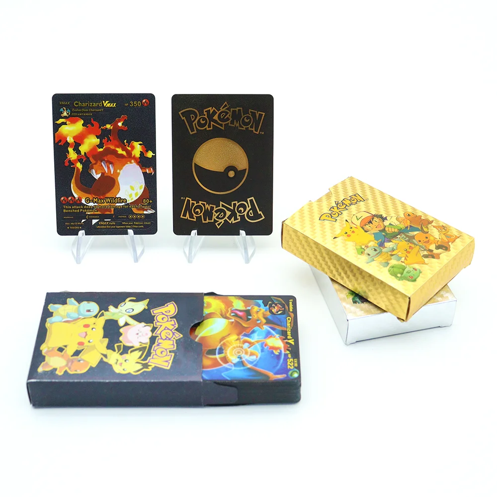 

TAKARA TOMY 27-55Pcs Pokemon Gold Sliver Cards Box Spanish English Pikachu Charizard Vmax Holiday Gift Hobbies Collection