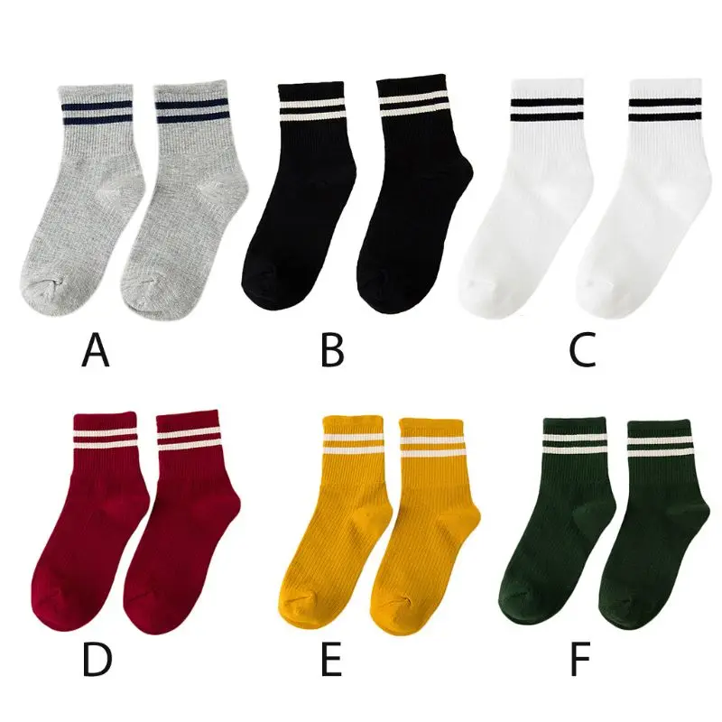 

Женские носки с двойной полосой для девушек Harajuku, трикотажные яркие однотонные носки в рубчик