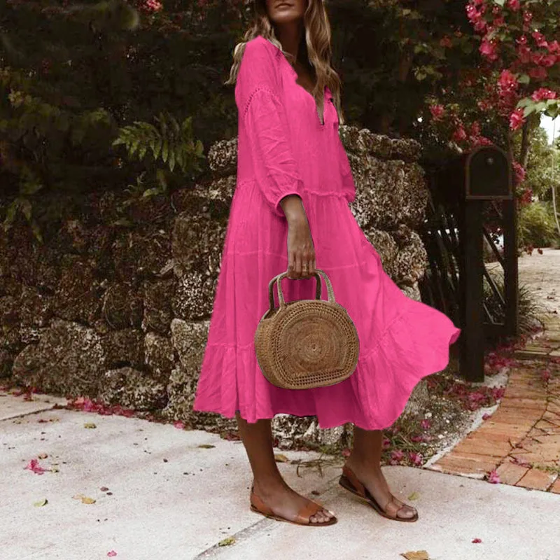 

Женское плиссированное платье-пуловер с V-образным вырезом