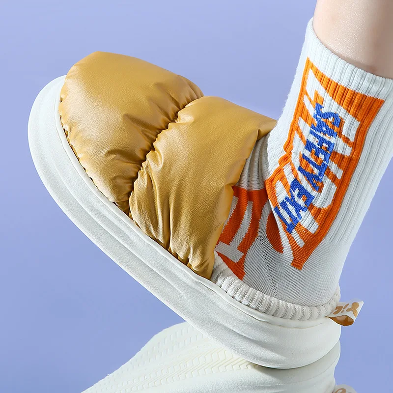 

Waterproof Cotton Slippers Women Winter Plush Warm Down Cloth Thick Sole Non-slip Slippers Comfortable Indoor Home Cotton Shoes
