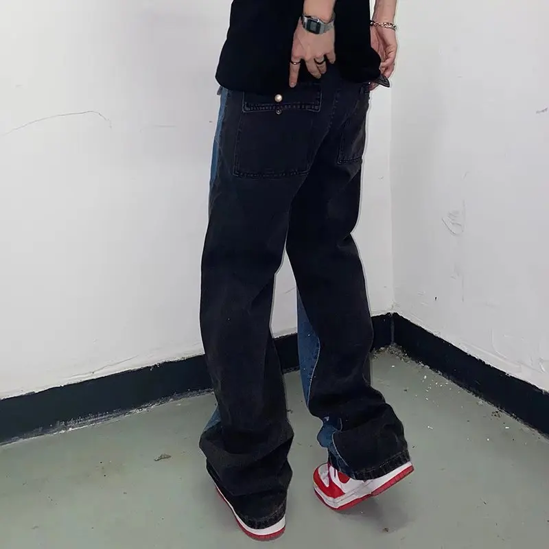 2022 Ink Splash Patchwork Hip Hop Baggy Men Flare Jeans Pants Vintage Loose Straight Punk Goth Denim Trousers Pantalones Hombre