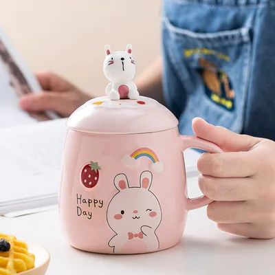 

Mugs with unicorn Funny Coffee Cup Ceramic Creative Color Heat-resistant Mug with Lid 450ml Kids Office Home Drinkware Gift cat