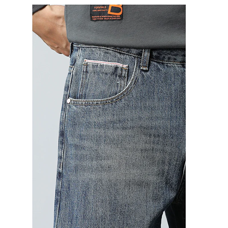 Streetwear Men Autumn and Winter Baggy Straight Cylinder Jeans Vintage Chaopai Harun Trousers Fashion Comfortable Blue Trousers