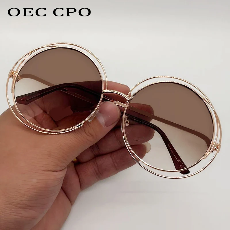 Фото Винтажные круглые солнцезащитные очки OEC CPO для женщин, модные металлические солнцезащитные очки в большой оправе, женские очки Óculos De Sol №2