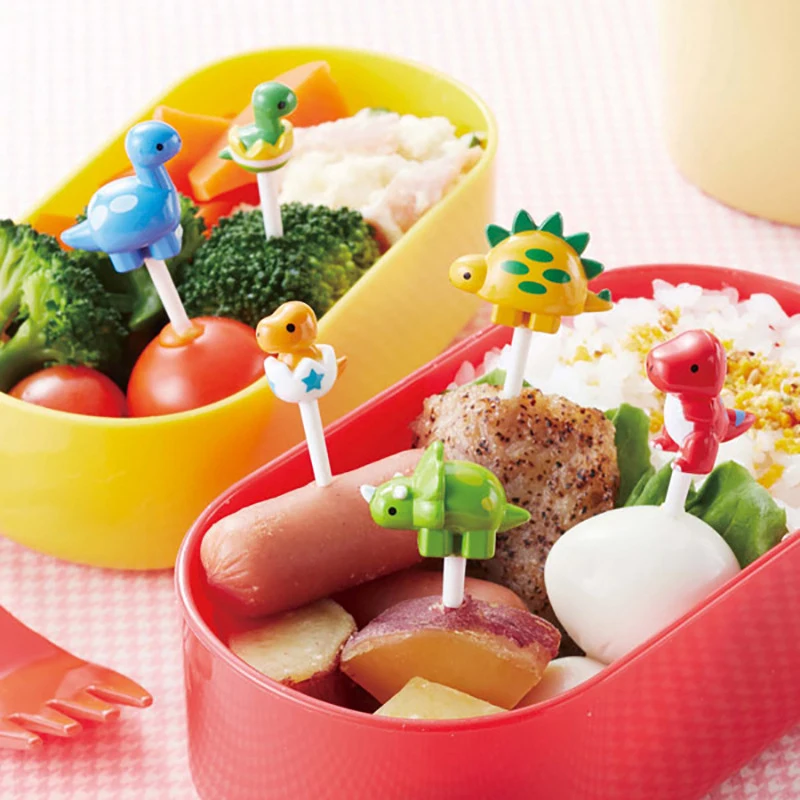 

6Pcs Animal Farm Dinosaur Fruit Fork Mini Cute Cartoon Children Snack Cake Dessert Pick Toothpick Bento Lunches Party Decoration