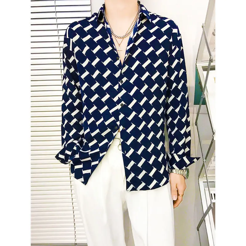 Рубашка мужская с отложным воротником модная повседневная Свободная кофта в