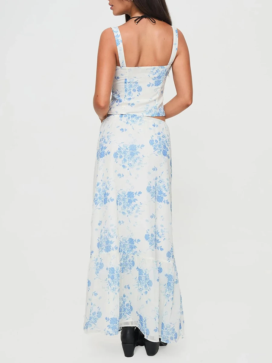 Женский комплект из двух предметов с юбкой укороченная майка квадратным вырезом