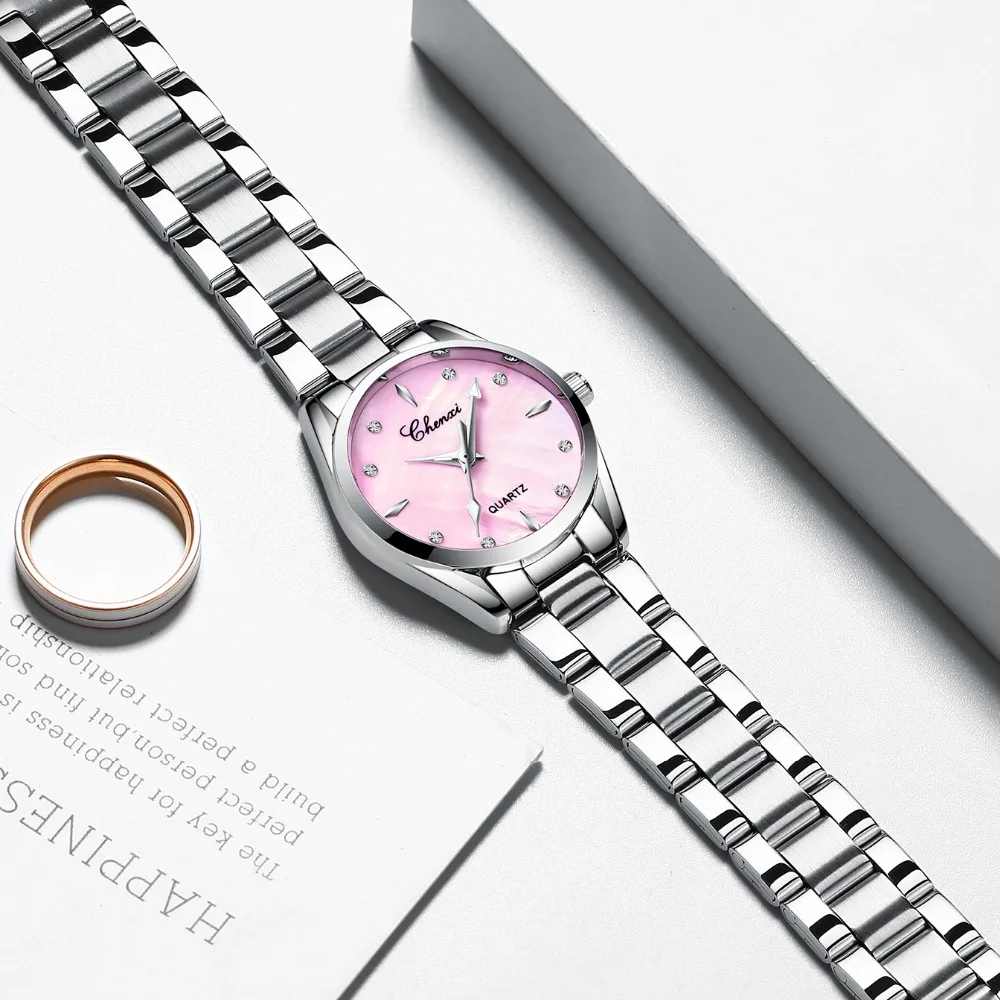 Women Watches Rhinestone Diamond Shell Dial Clock Quartz Wristwatches Ladies Top Luxury Brand Fashion Watch Steel Strip Female