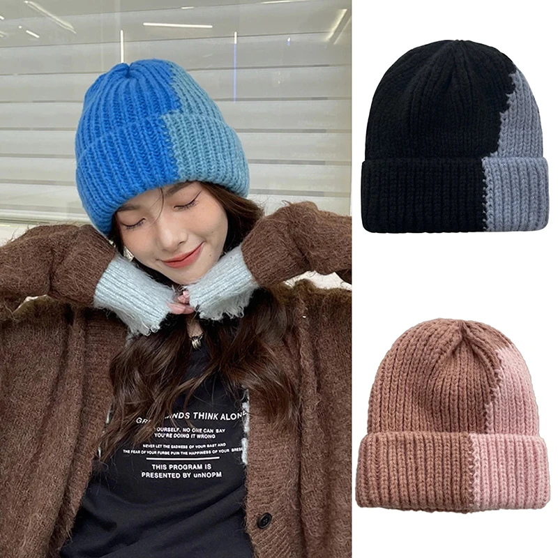 

Новая женская зимняя Корейская теплая универсальная вязаная шапка унисекс разноцветные мужские универсальные шапочки для отдыха на открытом воздухе облегающая шапка