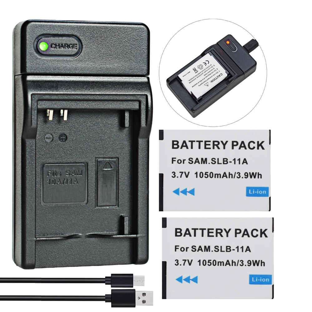 2 шт. SLB-11A SLB11A аккумулятор + тонкое зарядное устройство для Samsung CL80 EX1 HZ35W ST5500S TL350 WB650