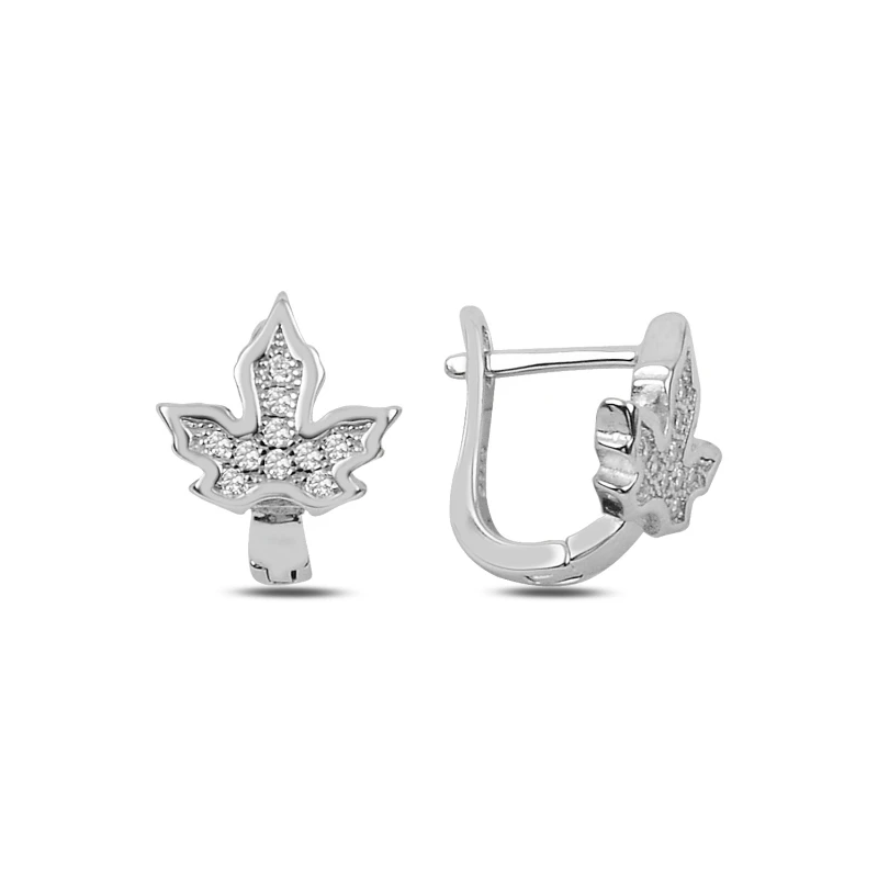 

Silver 925 Sterling Zircon Cubic Zirconia Sycamore Leaf J Earrings