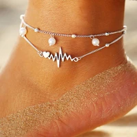 wish new anklet double layer pearl anklet electrocardiogram personalized foot accessories combination womens suit foot luxury