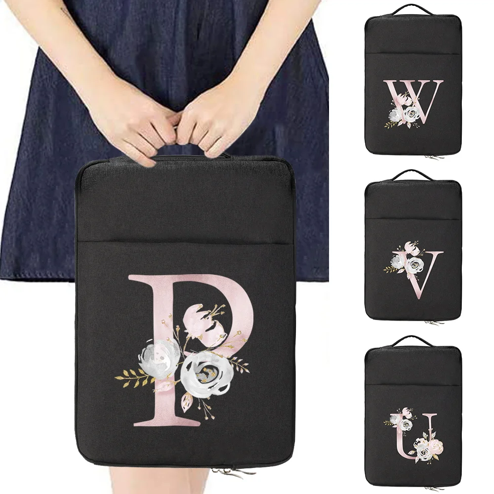 

Laptop Bag Sleeve Case forMacbook Air ASUS Lenovo Dell Huawei Protective Carrying Case Pink Flower Initials Name Pattern Handbag