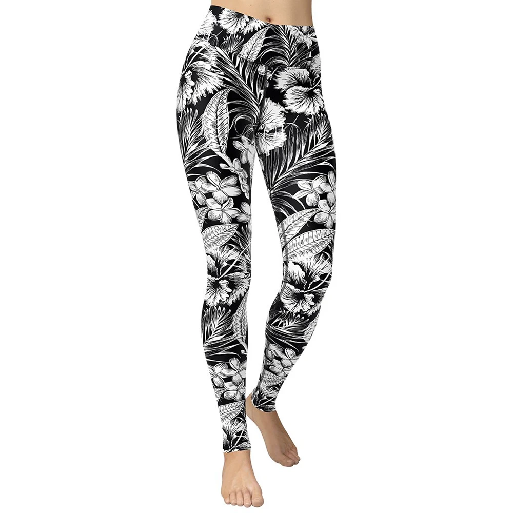 

Monochrome Floral Yoga Leggings High Waist Yoga Pants Breathable Gym Fitness Push Up Girl Yoga Workout Leggings