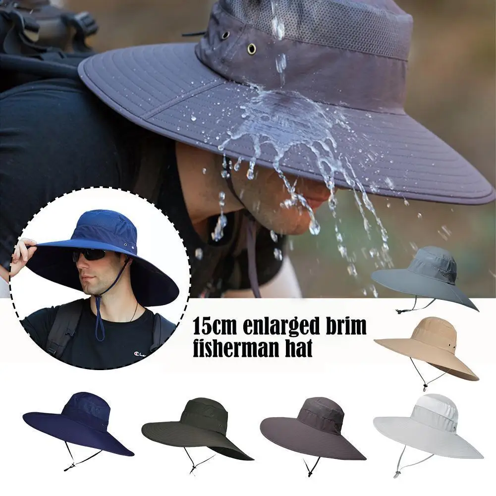 

Fisherman's Hat Mountaineering Hat 15cm Enlarged Brim Large Men Fisherman Camping Outdoor Waterproof Brim Fishing Cap Hikin W2B3