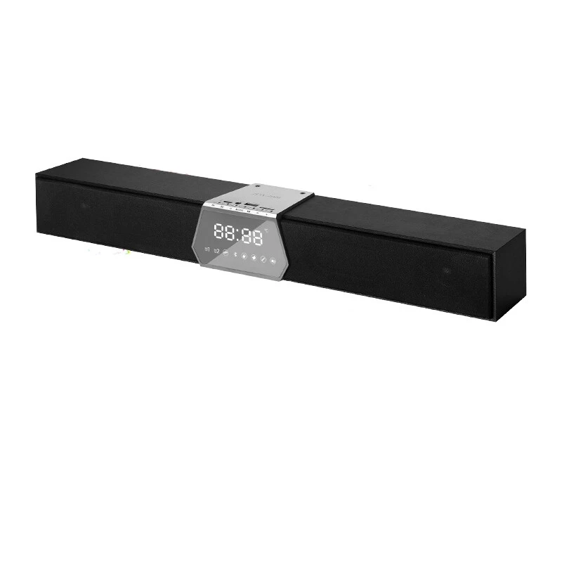 

FULL-Wooden Bluetooth Soundbar Heavy Bass Wireless Bluetooth 5.0 Speaker System For Home Theater Subwoofer Dual Alarm Clock