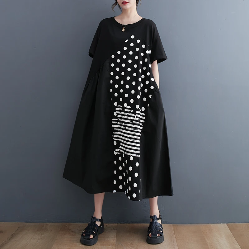 

Женское летнее платье в горошек, повседневное офисное платье с коротким рукавом, 2023