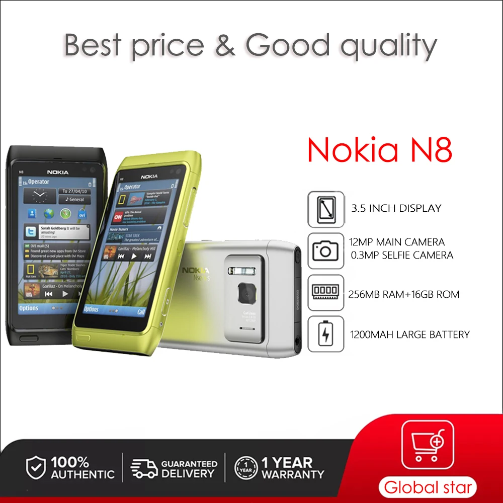 

Оригинальный разблокированный телефон Nokia N8, телефон с экраном 3,5 дюйма, 1200 мАч, 12 МП, 256 Мб ОЗУ, 16 Гб ПЗУ, 3G, сотовый телефон высокого качества