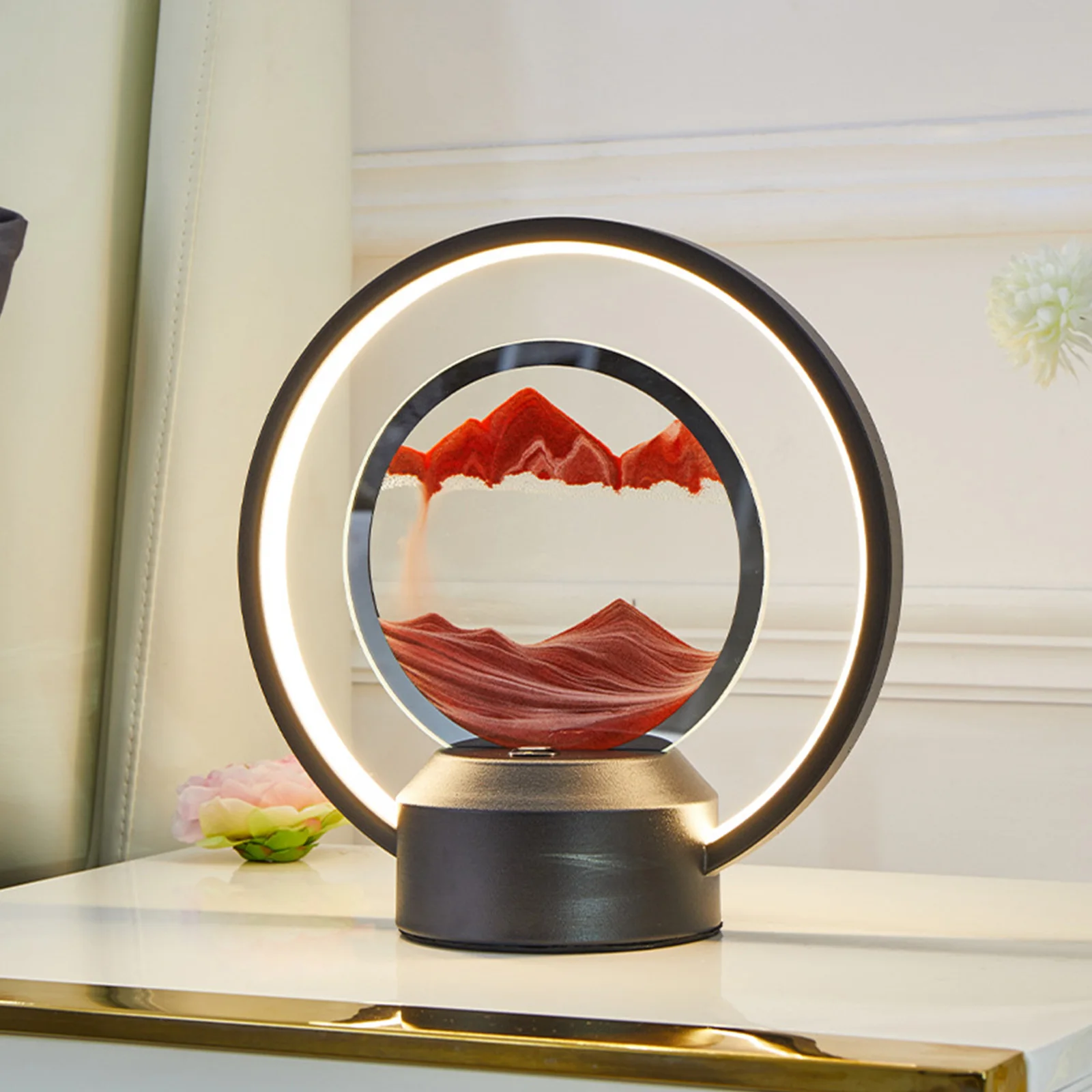 

LED Night Lamp 3D Quicksand Moving Sand Art Table Lamp 360 Rotatable Moving Sand Art Picture Home Desktop DIY Quicksand Decor