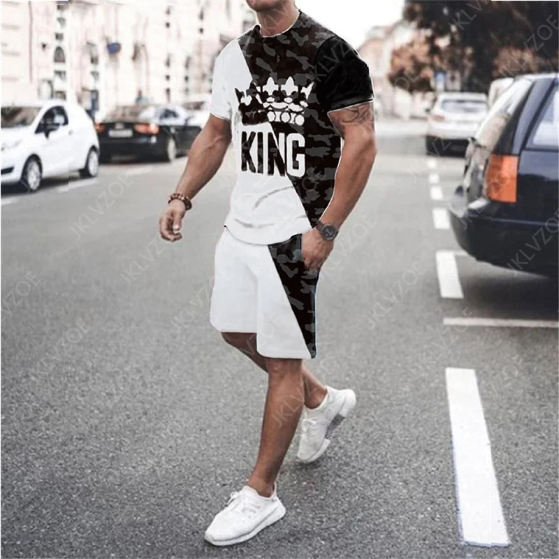 New The King Series Fashion Men Set Sports Jogging Cozy T Shirt Tracksuit Suit 3D Printed Streetwear Leisure Outfit Summer 6XL