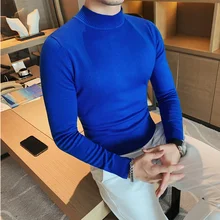 남성용 긴팔 터틀넥 니트 스웨터, 슬림핏 캐주얼 풀오버, 풀 옴므 S-4XL, 2022 가을 겨울 패션