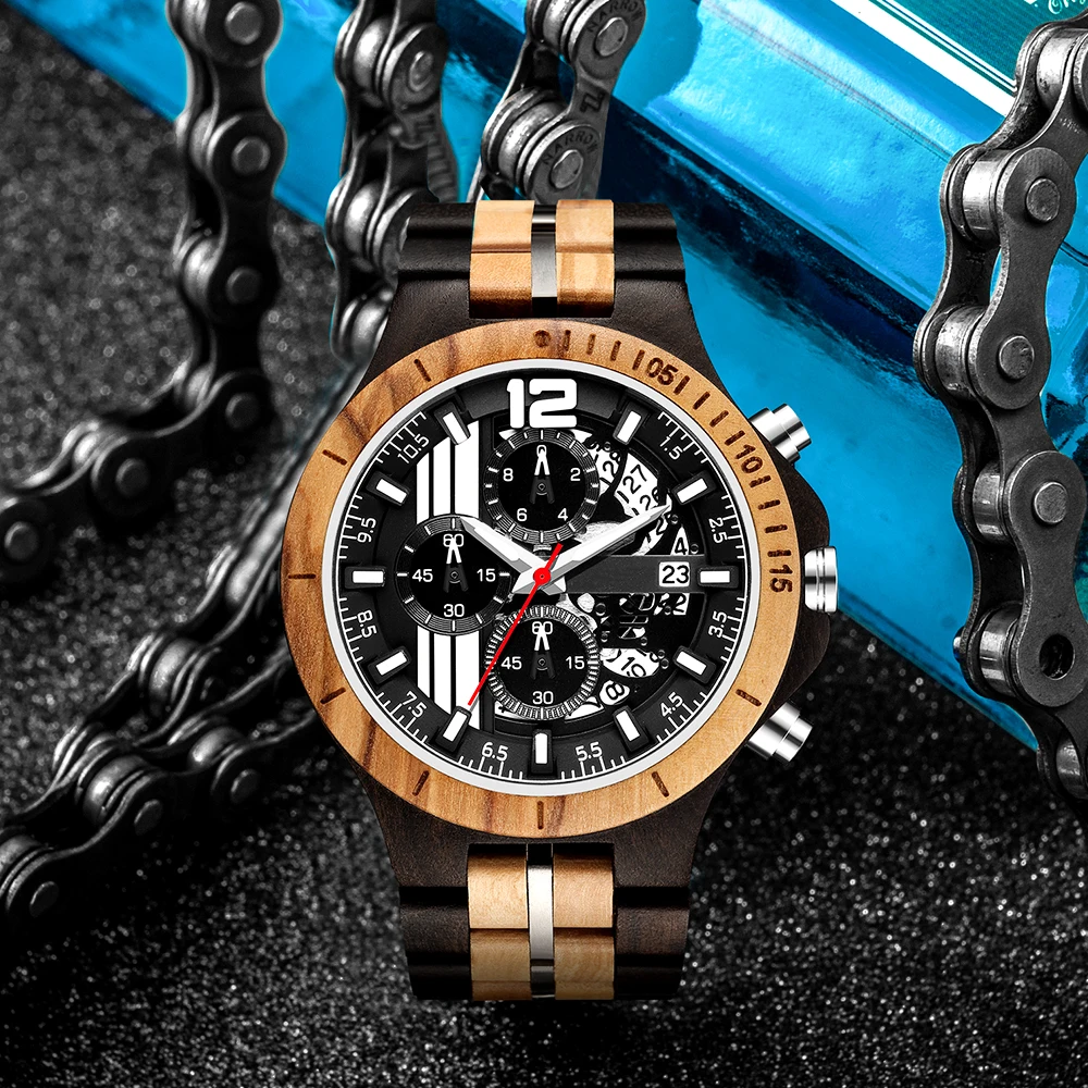 

HeyPanda Wood Watch Men Luxury Stylish Watches Timepieces Chronograph Military Quartz relogio masculino Dropshipping Customized