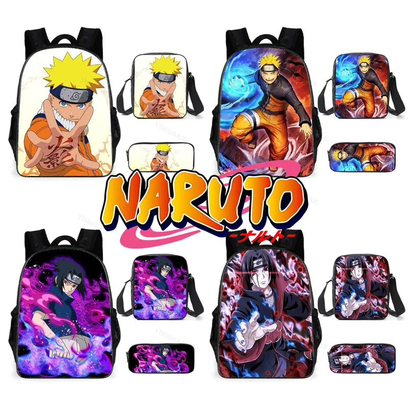 

Akatsuki Uchiha Itachi Naruto Backpack Cartoon Shoulder Bags with Pencil Case Casual Canvas Bag Primary Schoolbag Mochila Gift