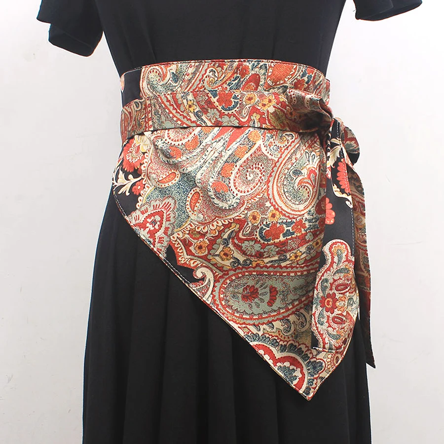 Необычный разноцветный бандажный широкий пояс на талии платье Оби ремни