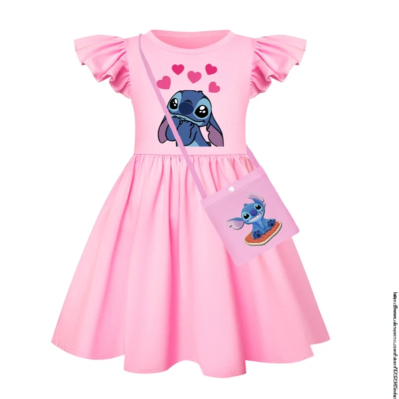 Лидер продаж новое платье для девочек с рисунком Лило и Ститч летающим рукавом