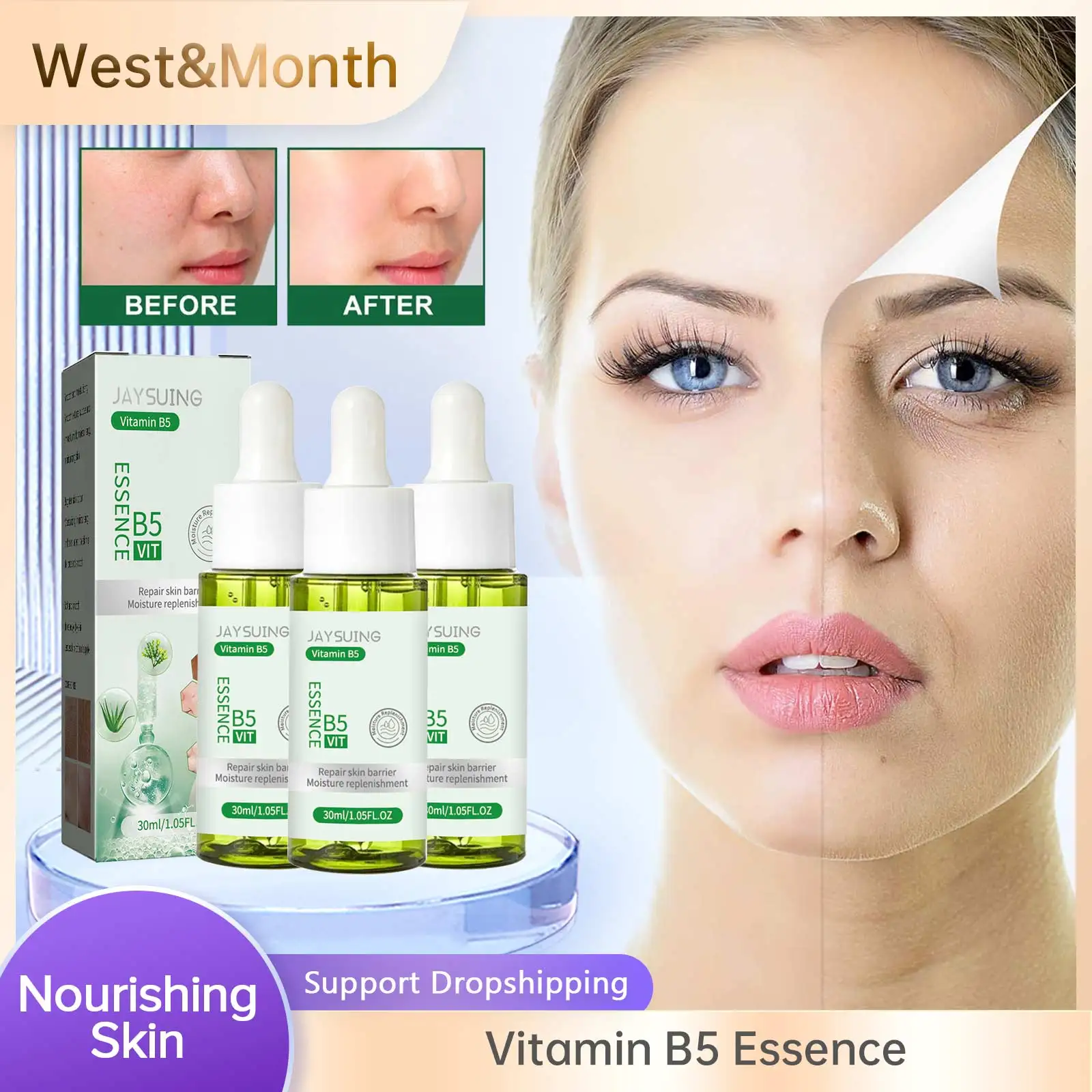 

Vitamin B5 Anti-aging Serum Fade Wrinkles Improve Dry Dullness Skin Tender Brightening Shrinking Pores Deep Moisturizing Essence